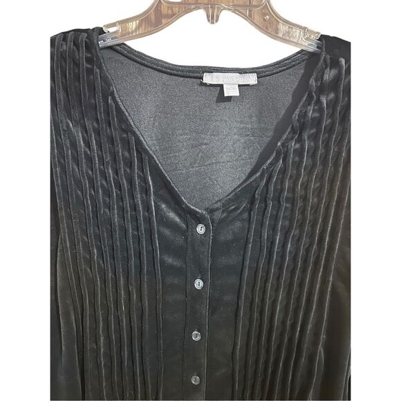 Woman Within Plus Size 1X Black Velour Velvet Feel Button Up VNeck Tunic Top - Picture 3 of 10